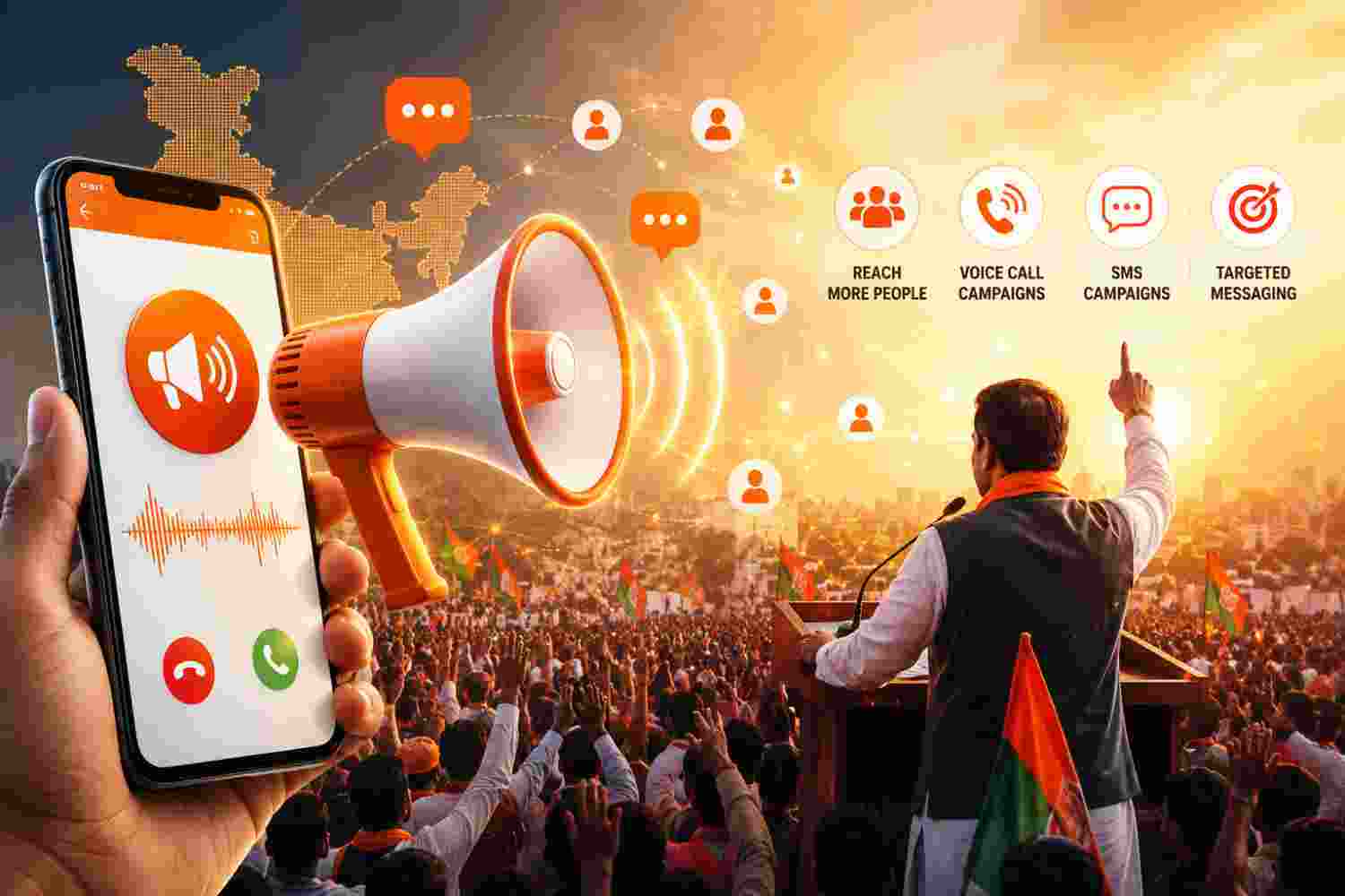 Campaign manager sending bulk SMS and voice broadcast to voters