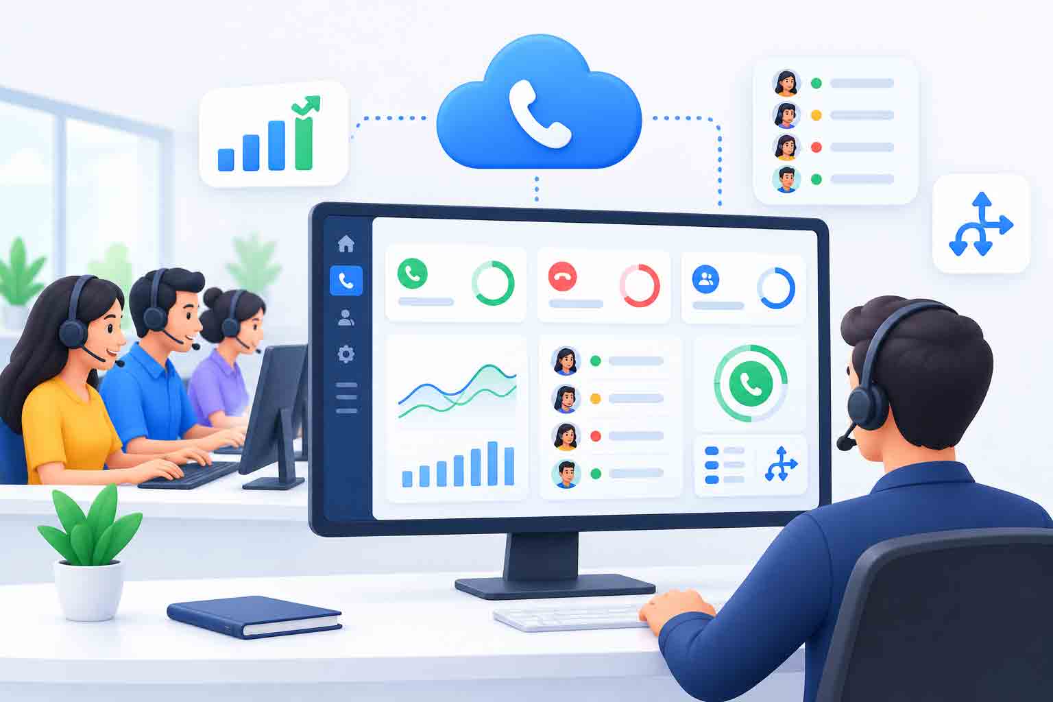 WebtechAge cloud call center live dashboard showing call volume and agent status