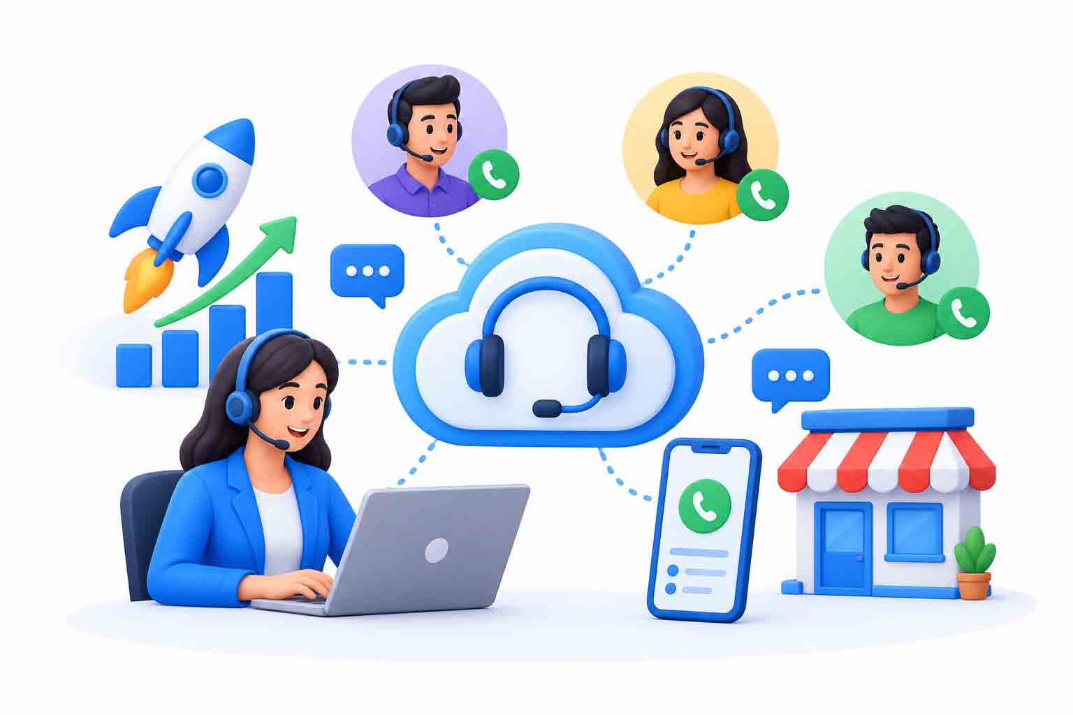 Cloud call center software running on a laptop for a startup team