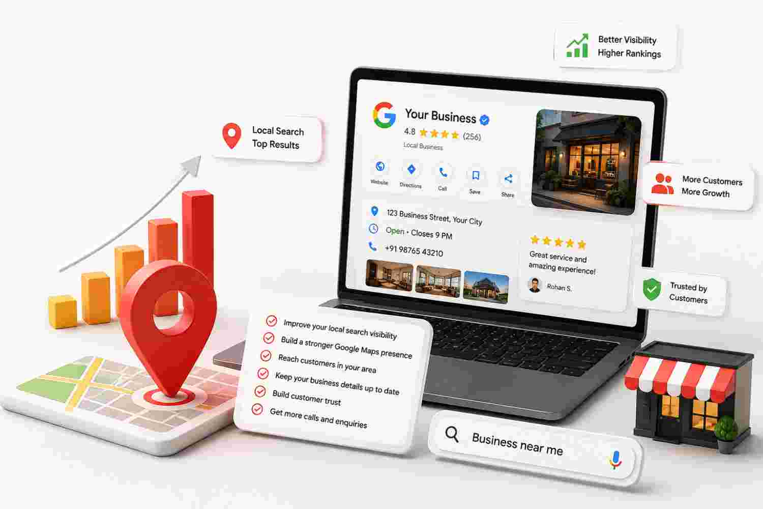 Business owner checking Google Business Profile on a laptop